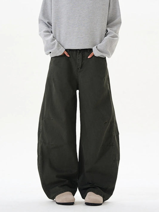 Men's Washed Wide Leg Curved Cargo Jeans - Fashorio
