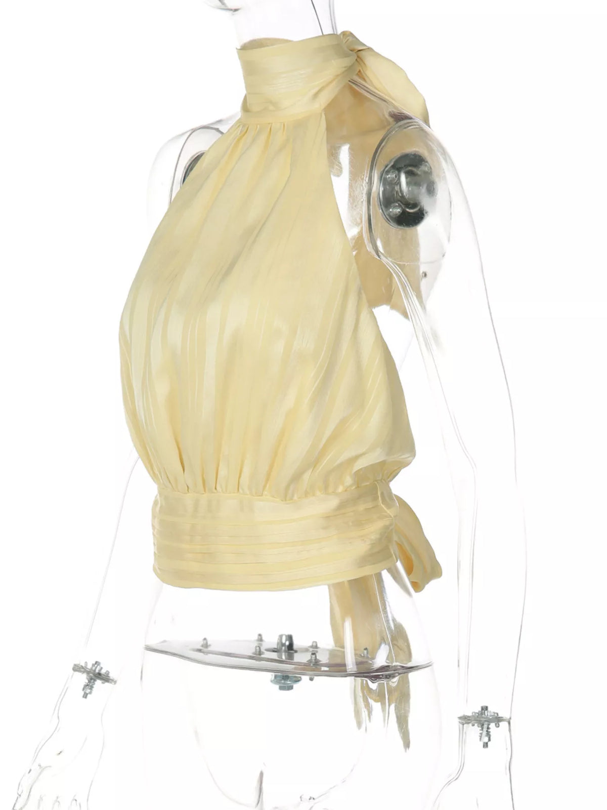 Yellow halter cami styled for a holiday outfit