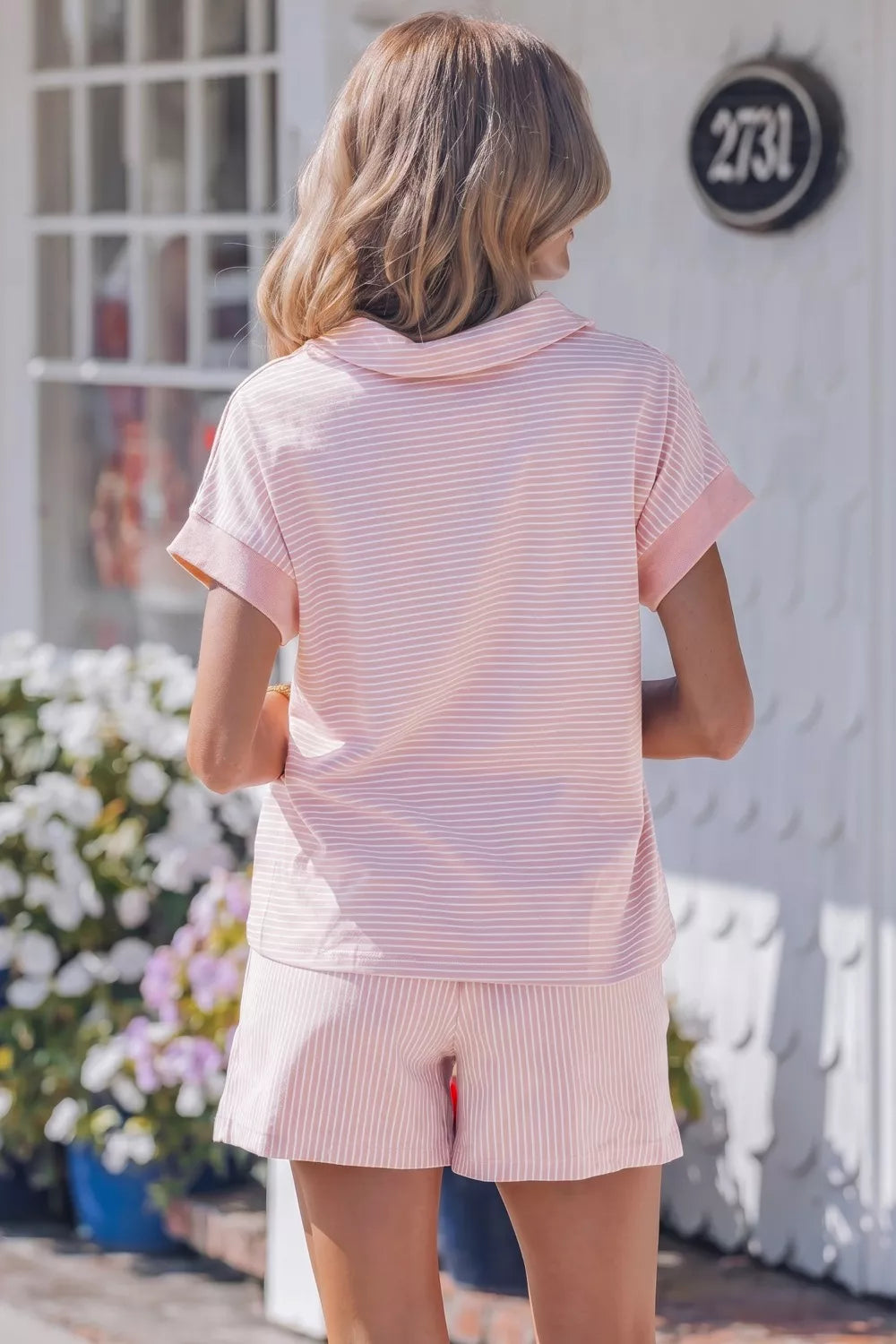 Stripe dolman sleeve polo top detail