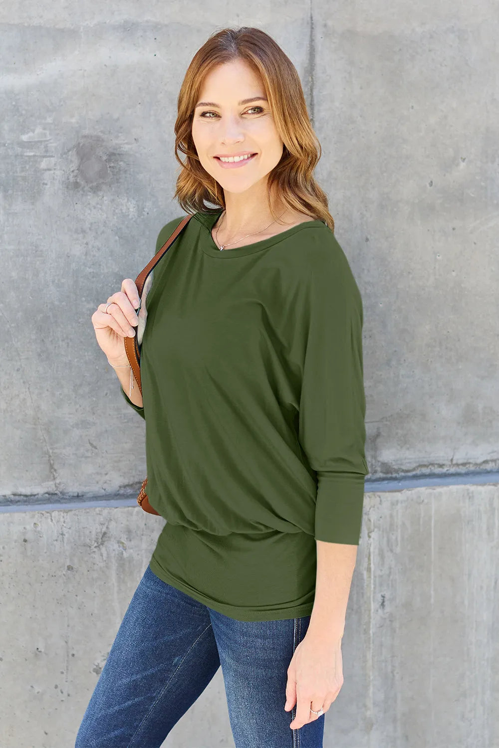 Basic Bae Full Size Round Neck Batwing Sleeve Top - Fashorio