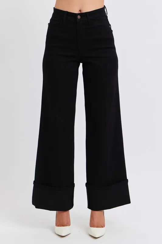 Judy Blue Full Size High Waist Reto Wide Leg W/ Cuff Plus Size - Fashorio