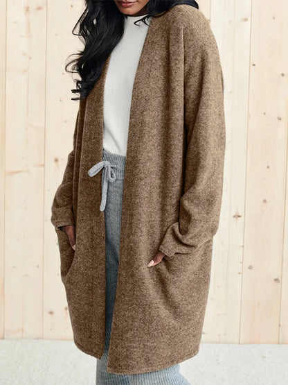 Open Front Long Sleeve Cardigan with Pockets - Fashorio