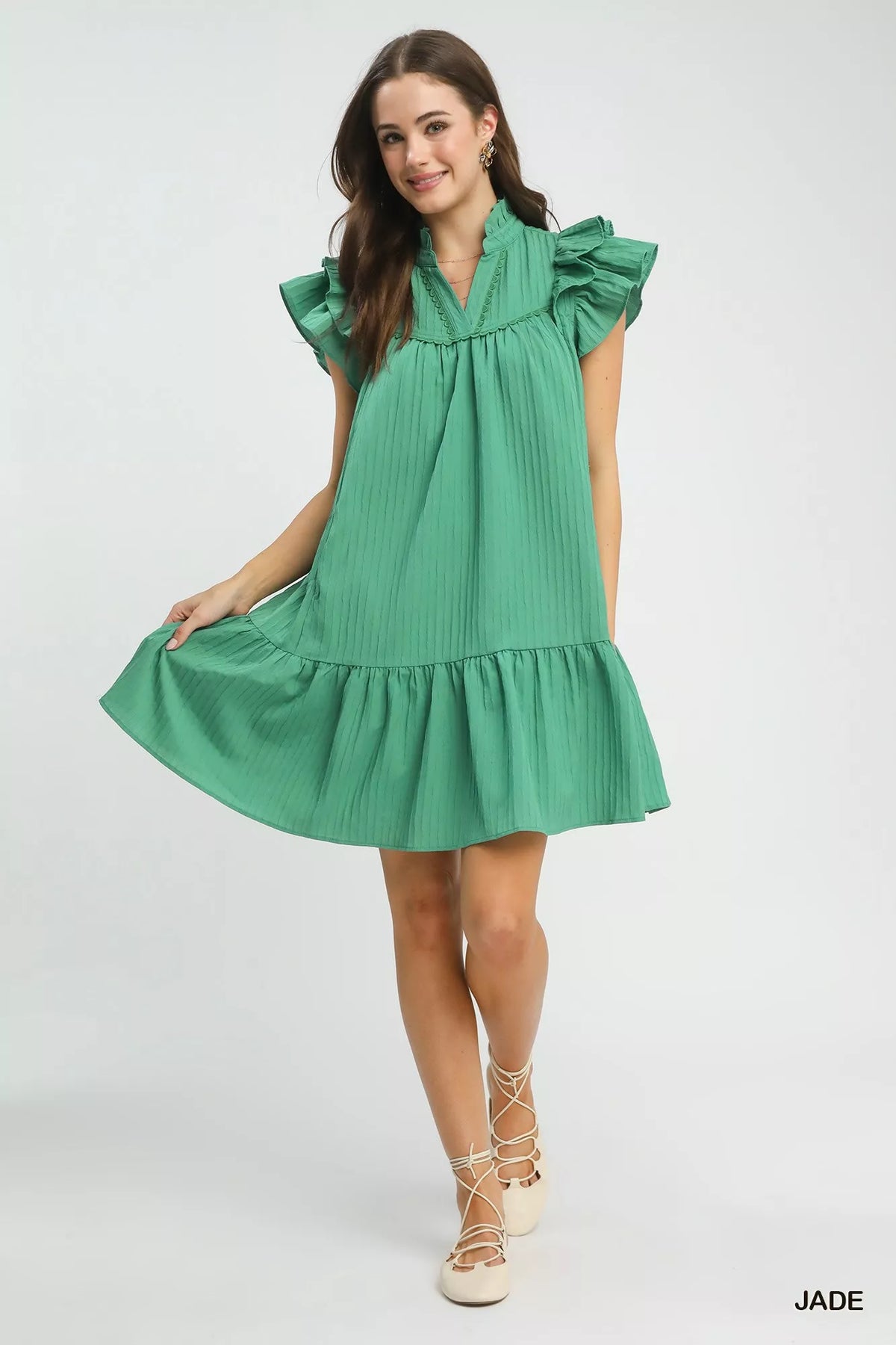 Flutter Sleeve Tiered Dress on model