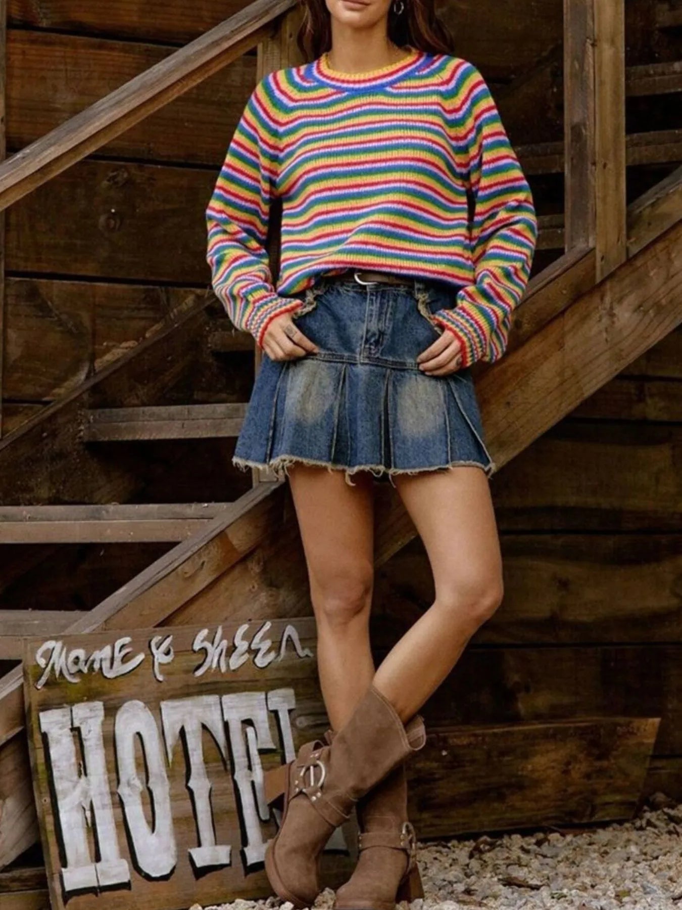 Rainbow Striped Pullover Sweater - Fashorio