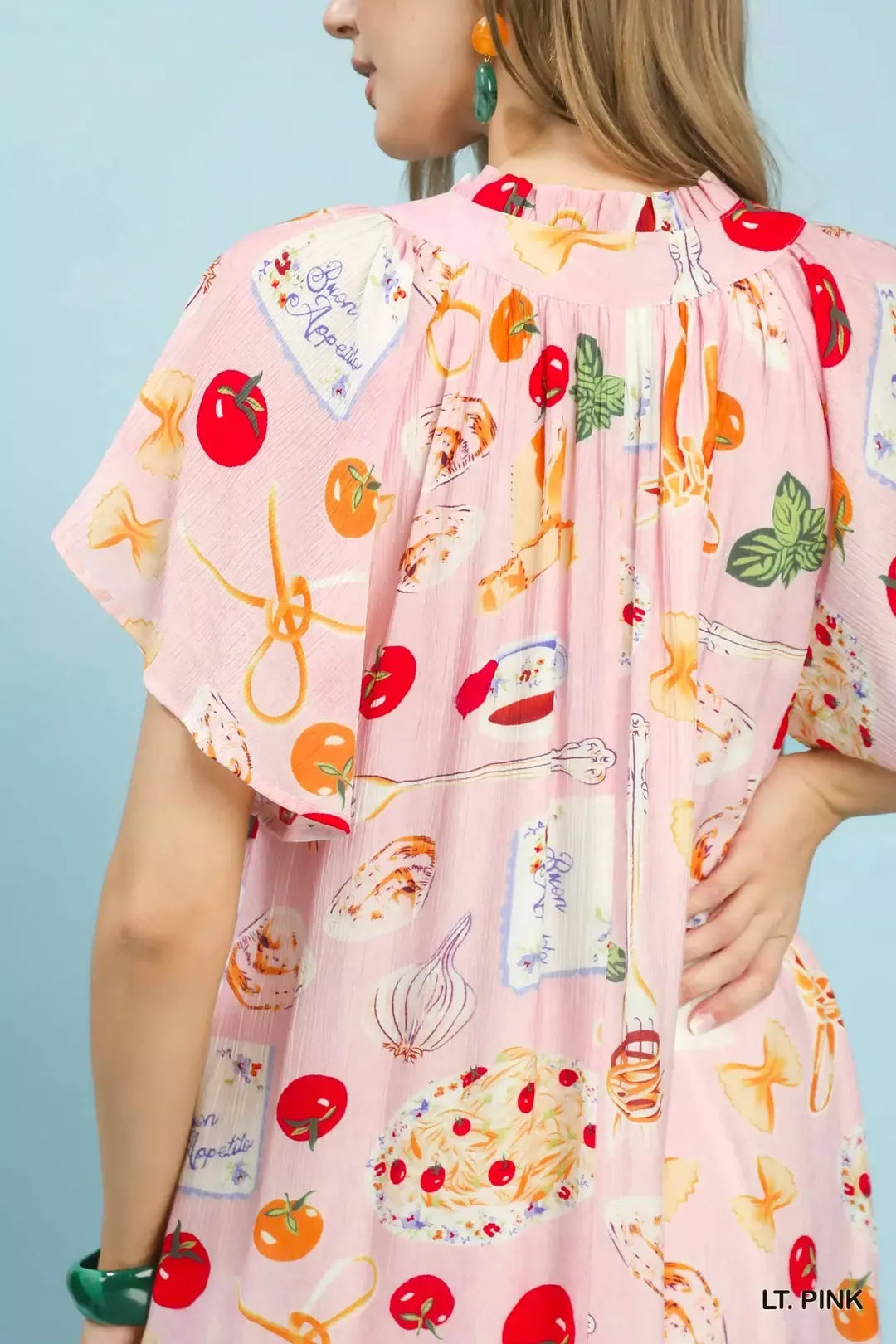 Abstract Print Flutter Sleeve Midi Dress on model