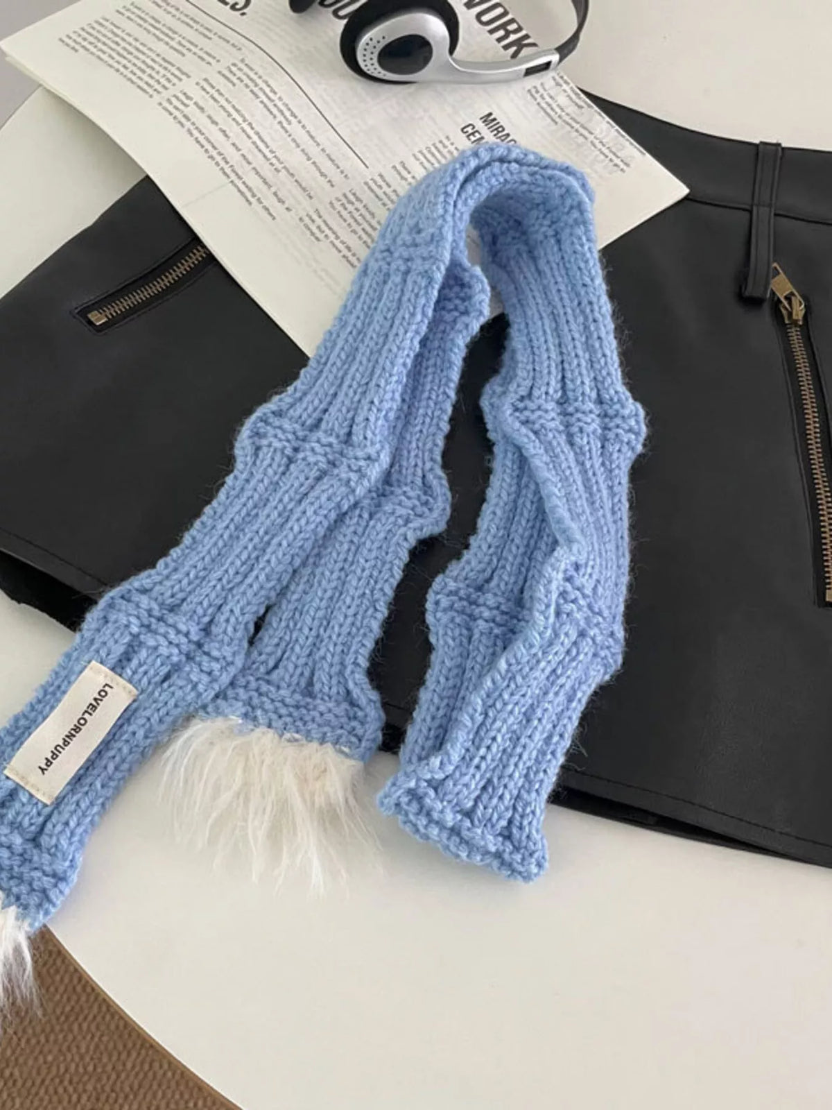 Plush trim scarf fuzzy edge detail
