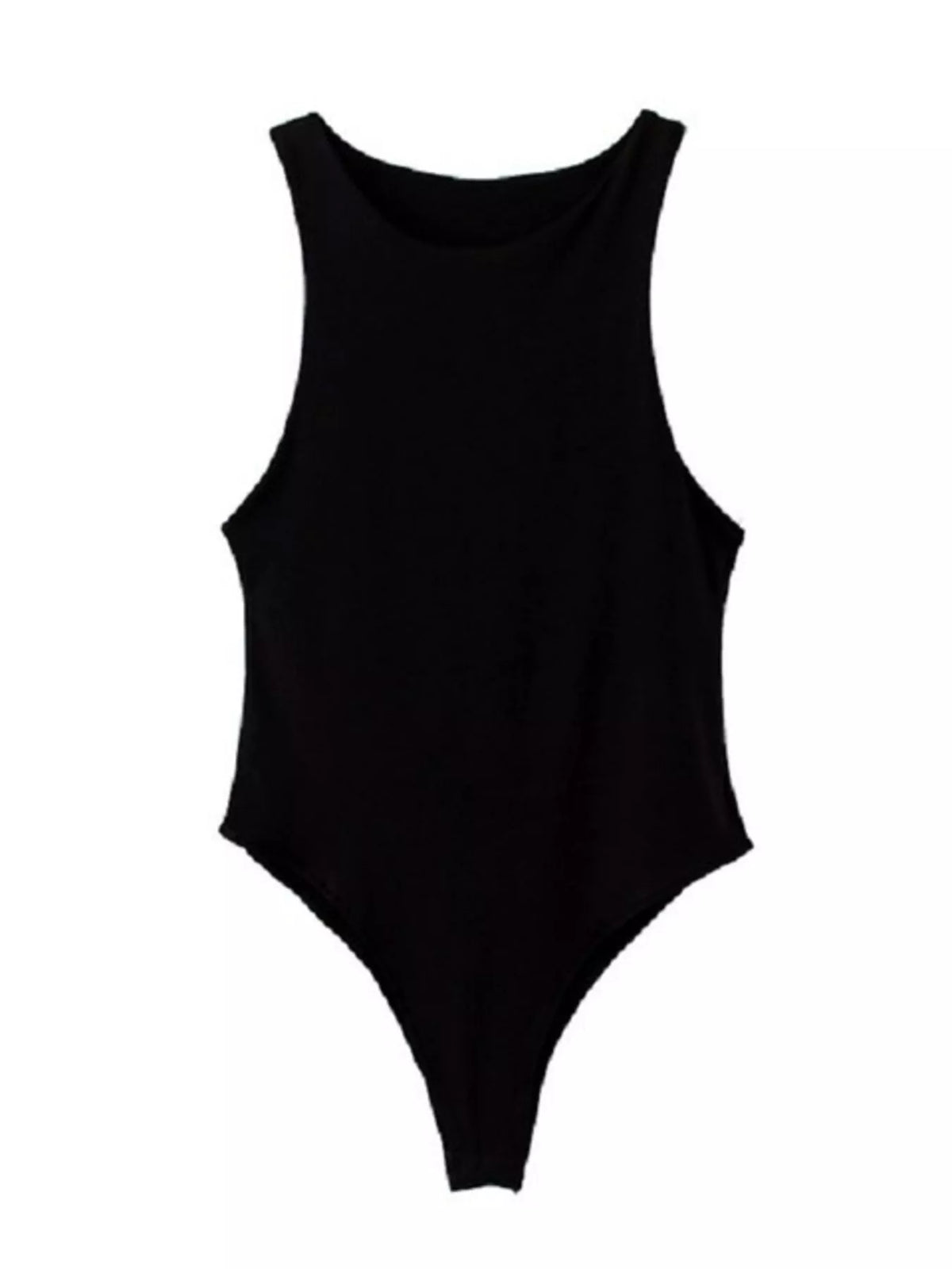 Orange sleeveless bodysuit on a model