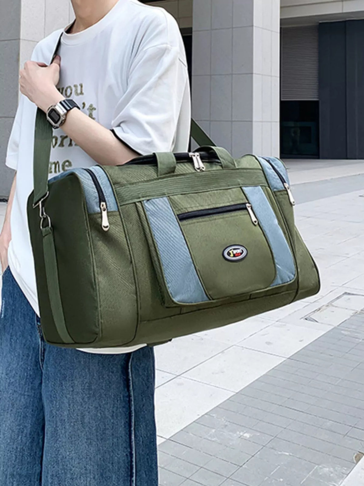 Green large capacity duffel bag view