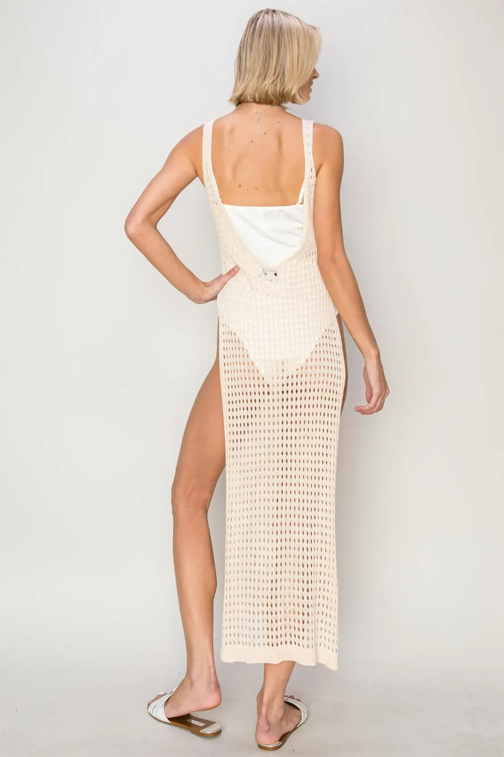 Backless crochet cover up dress rear view