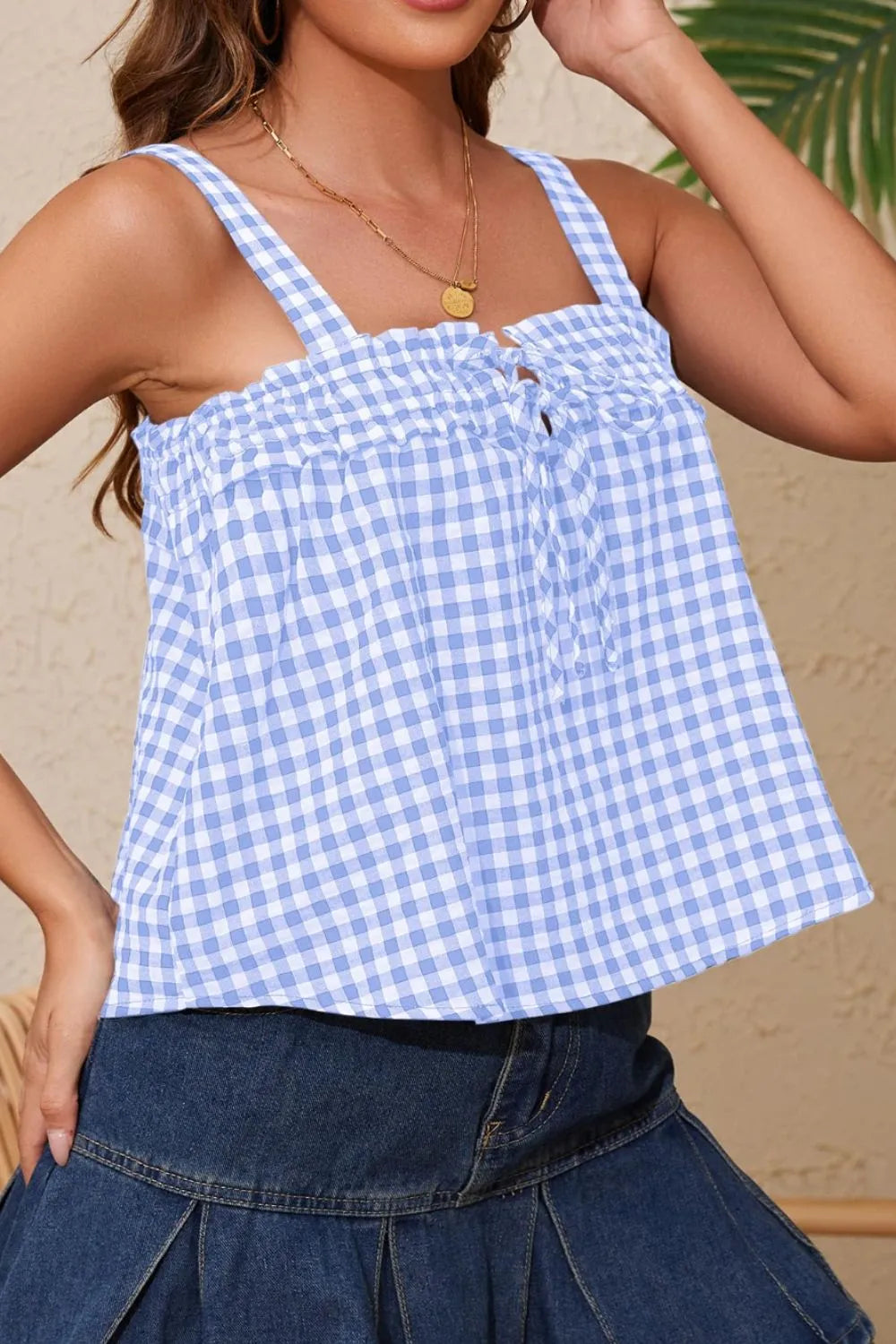 Tied Front Textured Square Neck Cami Top, view 23