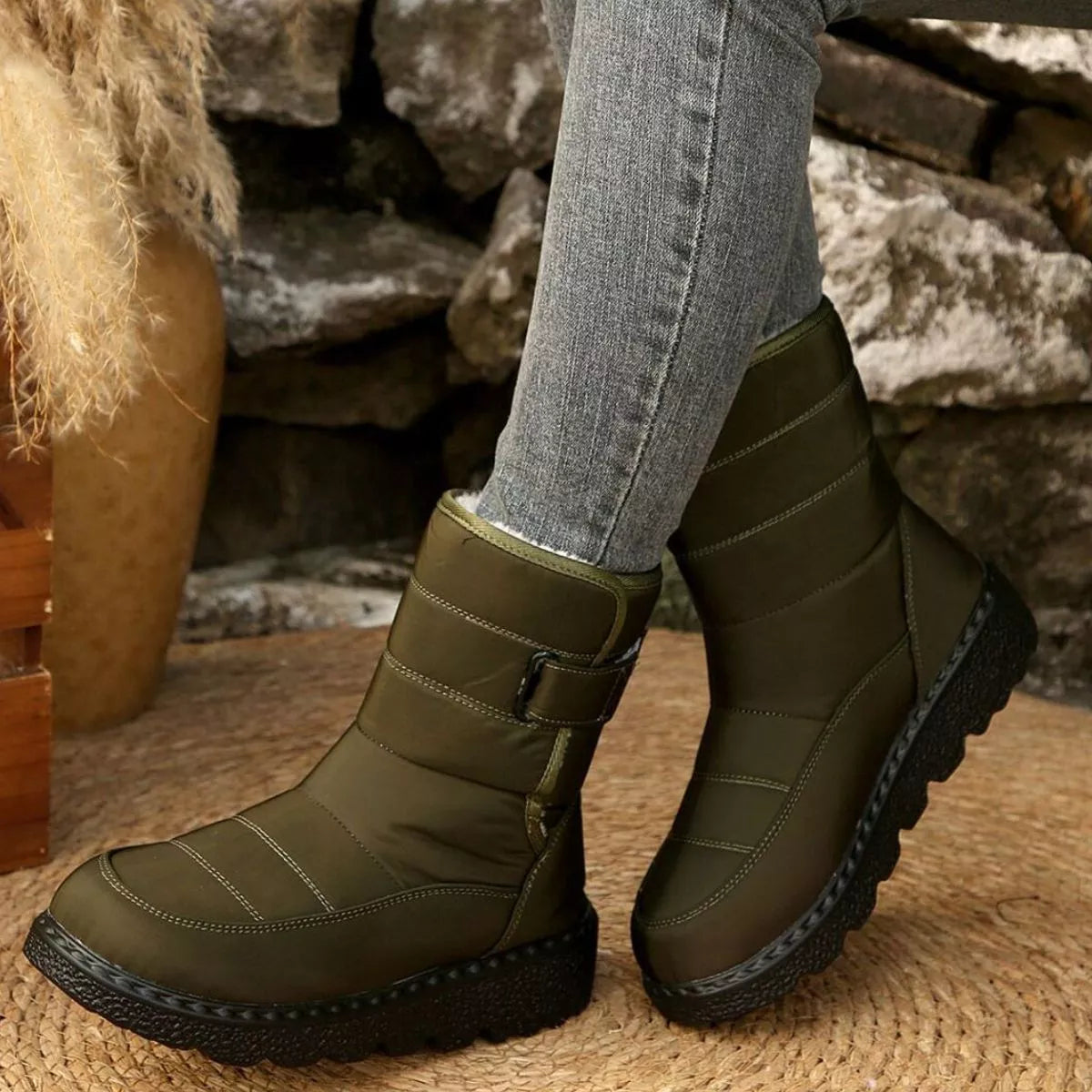 Round toe faux leather platform boots lifestyle shot