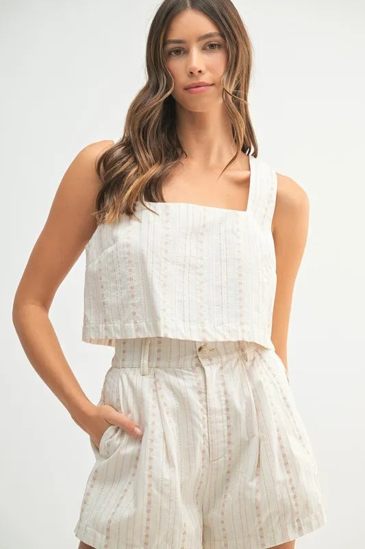 MABLE Square Neck Crop Top and Shorts Set - Fashorio