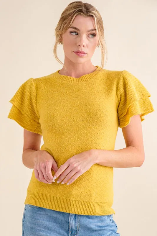 And The Why Double Layered Ruffle Sleeves Sweater Top - Fashorio