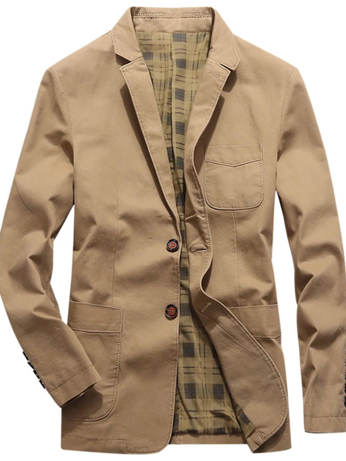 Men's Plus Size Button Up Long Sleeve Blazer Deep Khaki - Fashorio