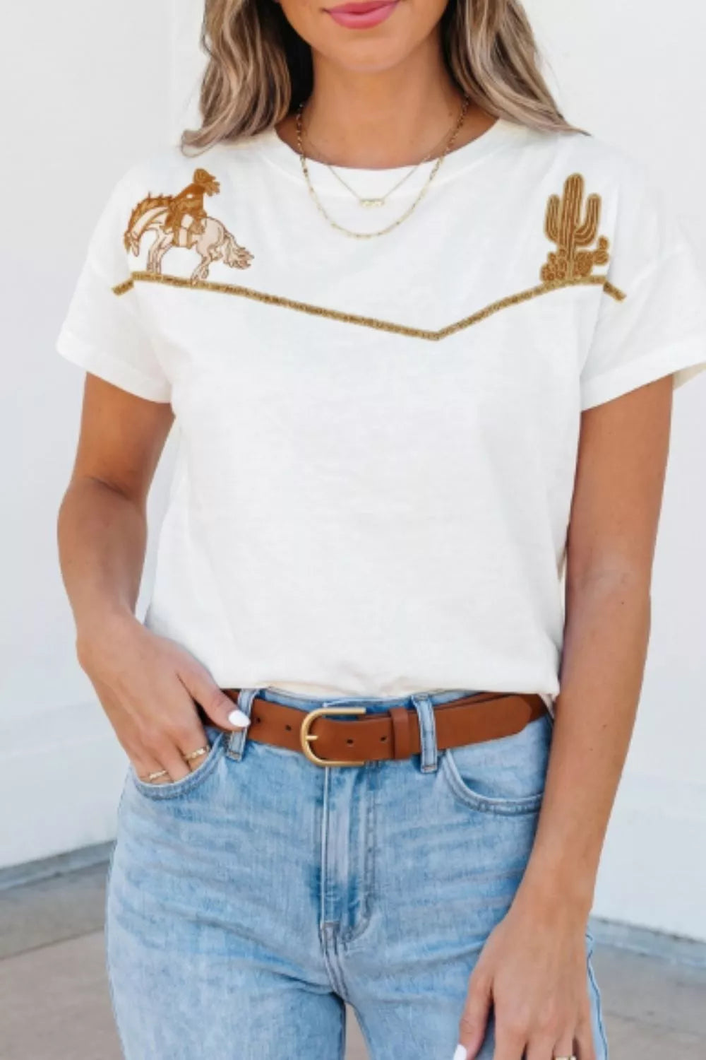 White western embroidered casual tee side view
