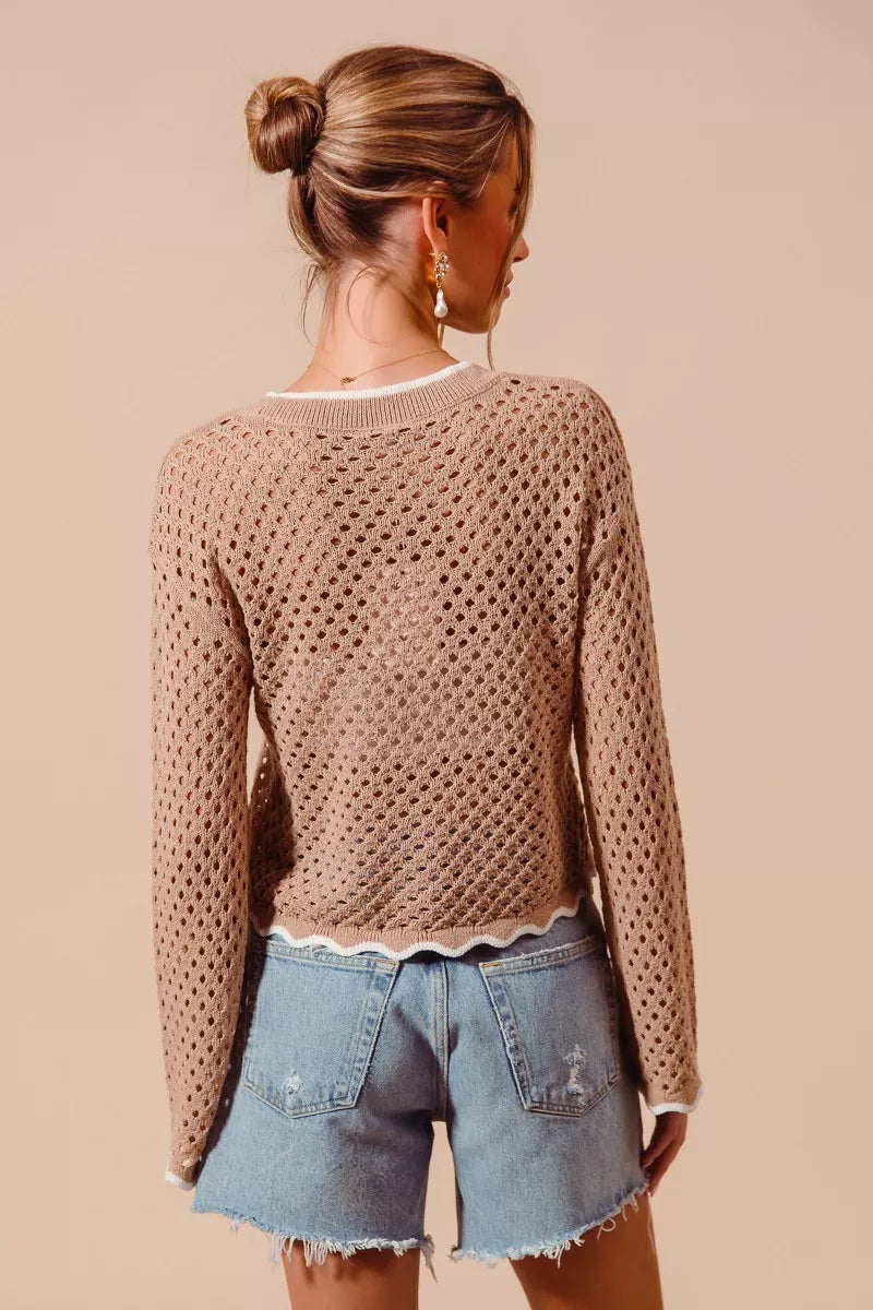 Open knit cardigan sleeve detail