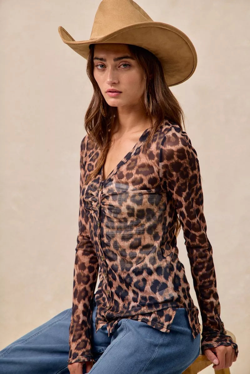 Animal print mesh shirt back view