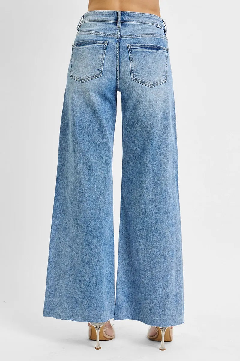 RISEN Full Size Tummy Control High Rise Ankle Palazzo Jeans Plus Size - Fashorio