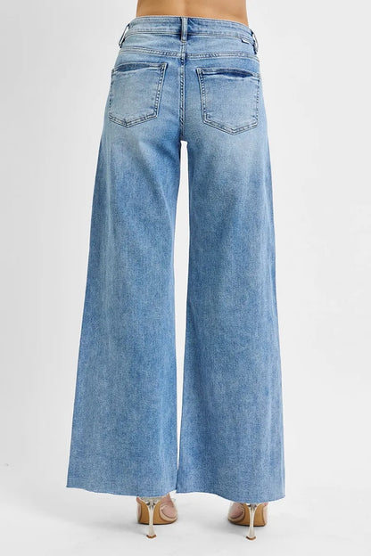 RISEN Full Size Tummy Control High Rise Ankle Palazzo Jeans Plus Size - Fashorio