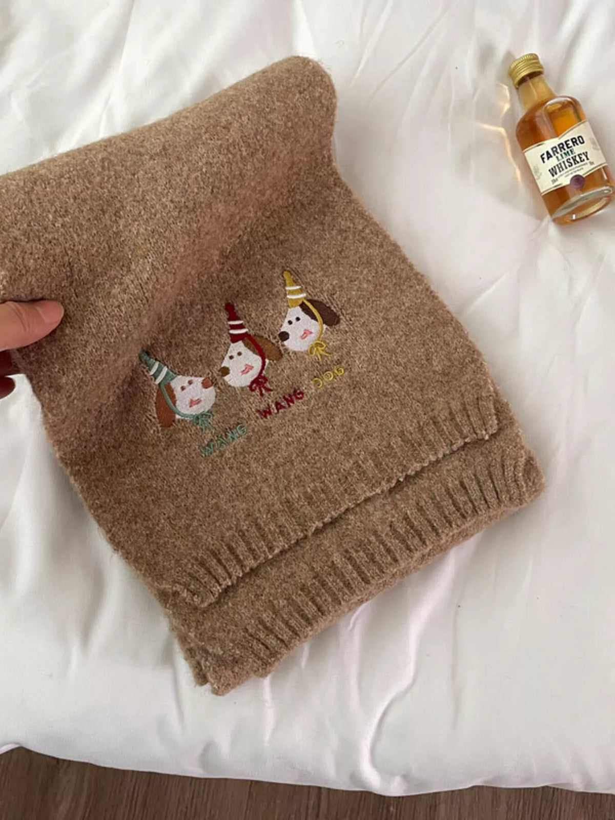 Embroidered dog plush scarf color options