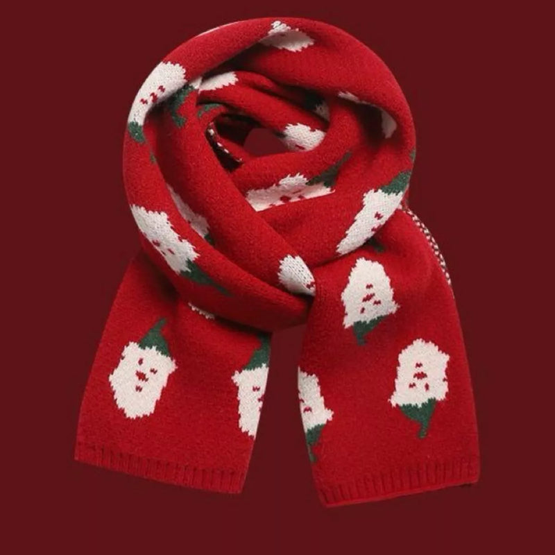 Christmas knitted scarf wrapped around the neck