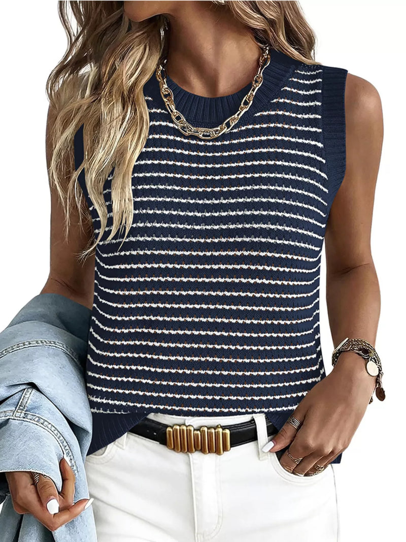 Ribbed striped knit sweater vest front view