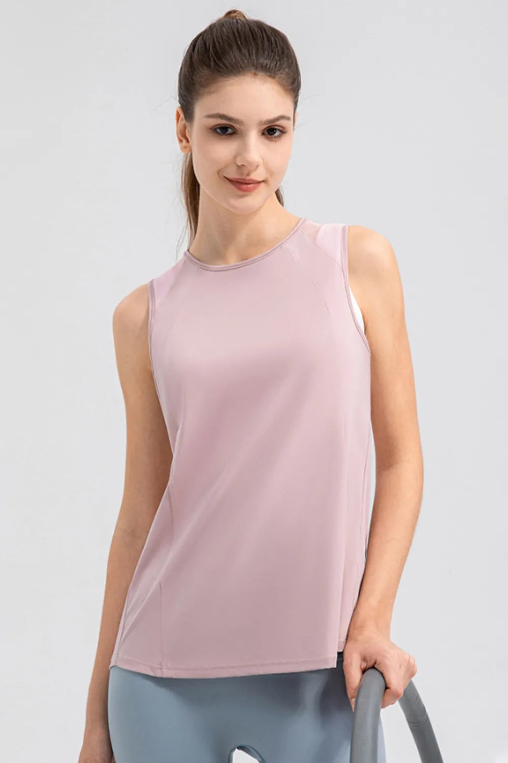 Round Neck Wide Strap Active Tank front view 8
