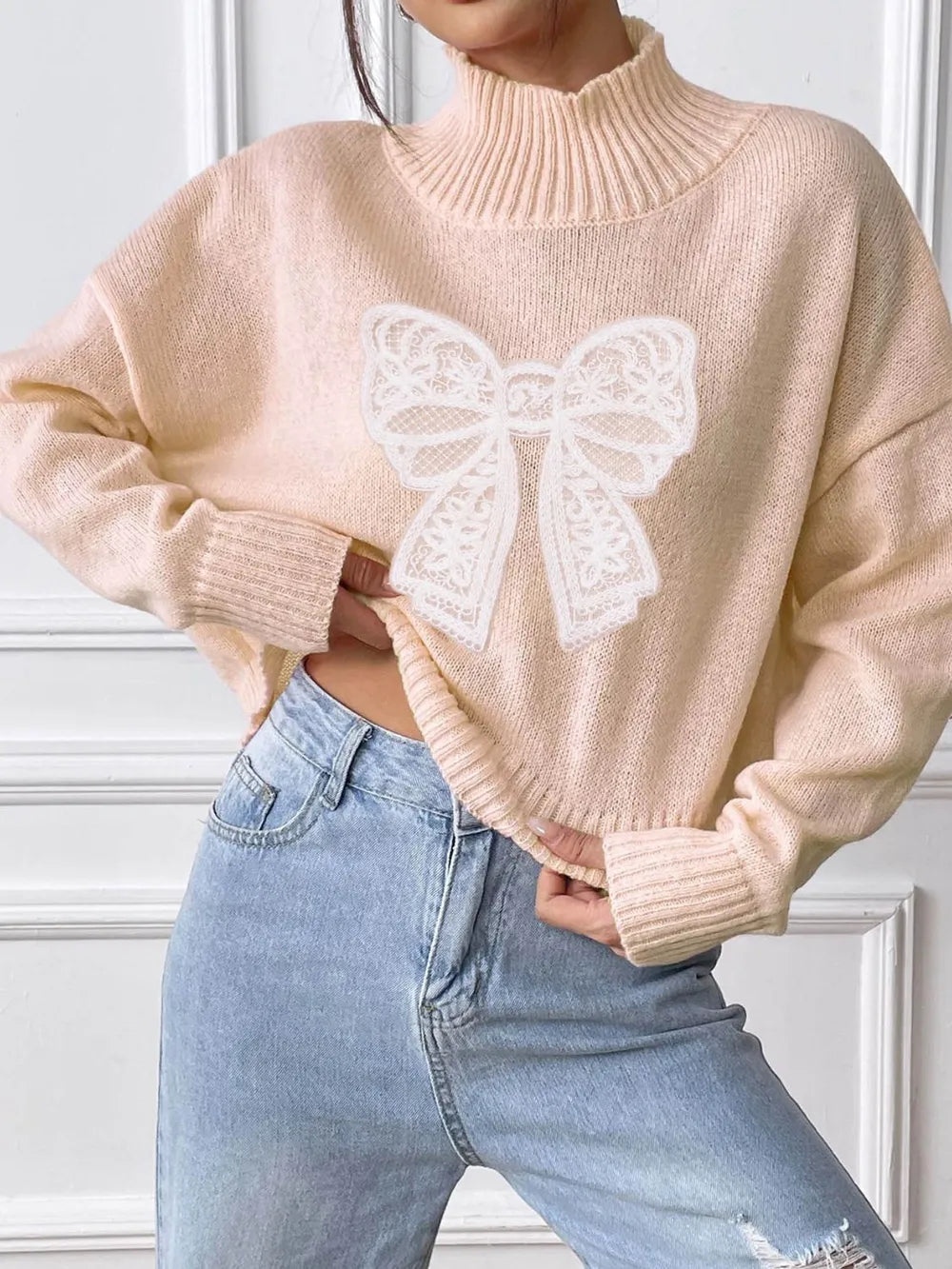 Turtleneck sweater black color on model