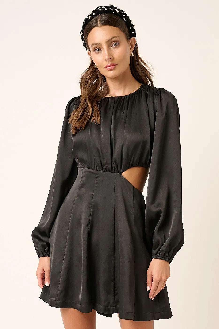 Satin Side Cutout Detail Mini Dress