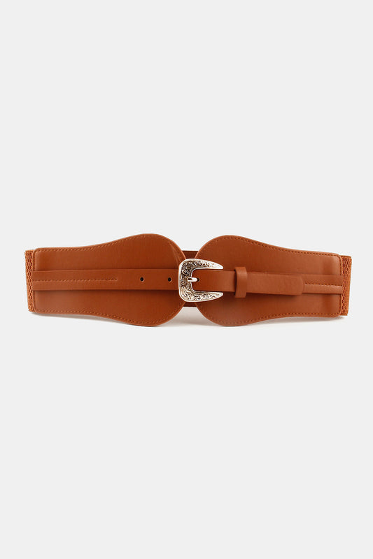 Wide Elastic Belt with Alloy Buckle Caramel One Size - Fashorio