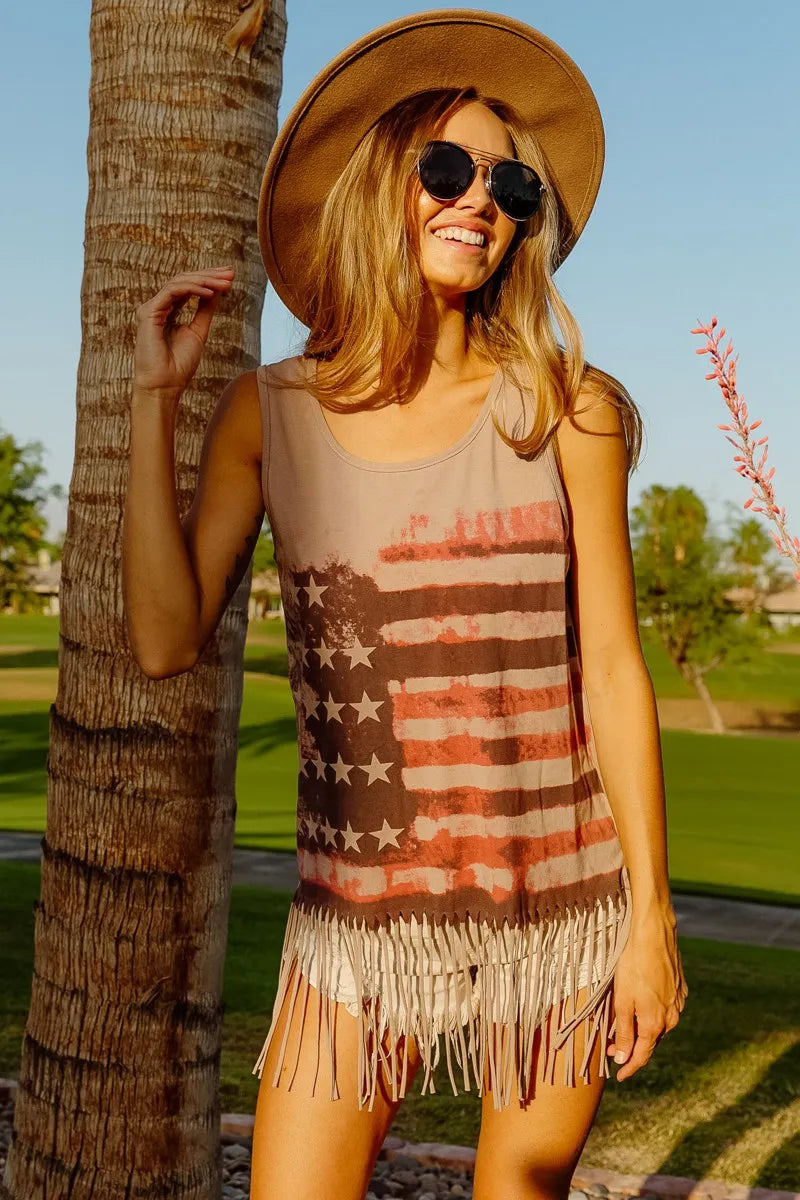 BiBi American Flag Print Knit Sleeveless Top - Fashorio