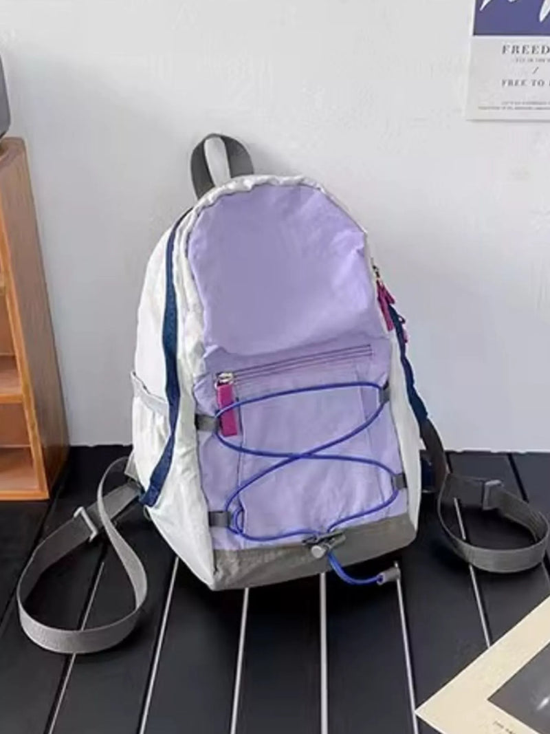 Purple casual nylon backpack front view