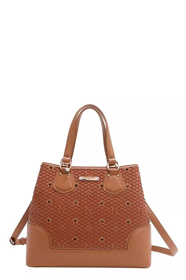 Monogram Pattern Handbag with Rhinestones Decor styled look