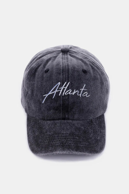 Zenana Washed ATLANTA Embroidered Baseball Cap Black One Size - Fashorio