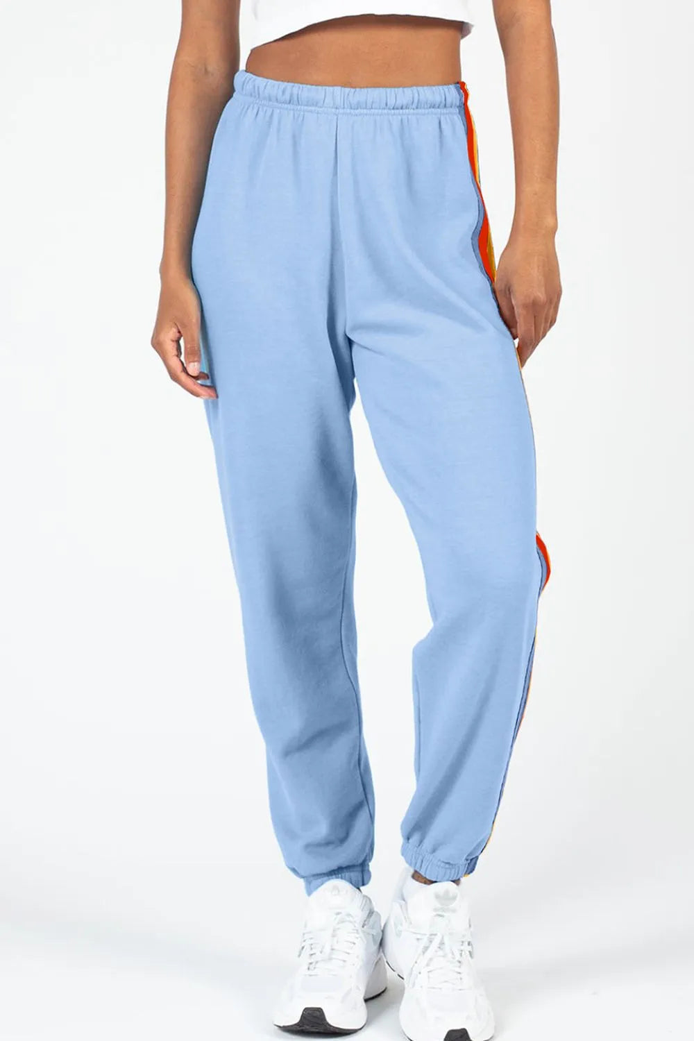 Contrast Striped Elastic Waist Active Pants - Fashorio