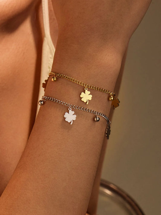 Stainless Steel Four Leaf Clover Bracelet - Fashorio