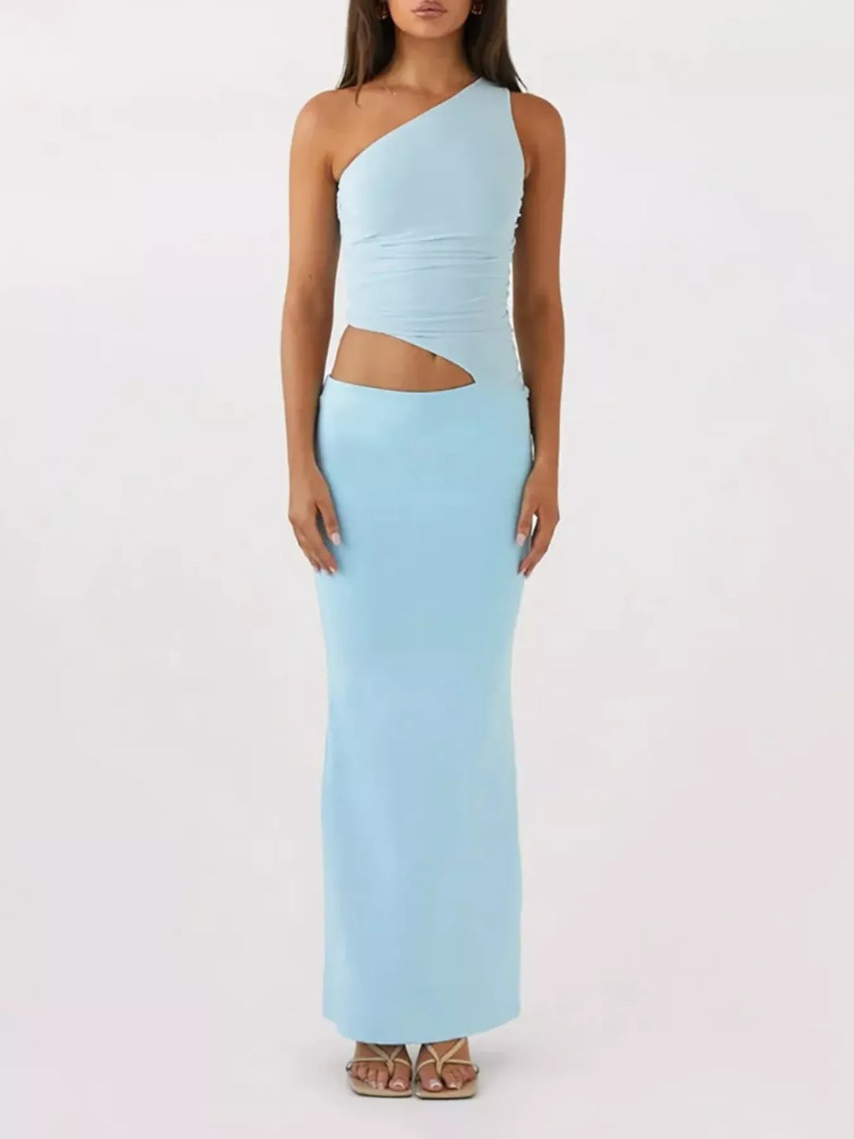 Blue one shoulder two piece set look