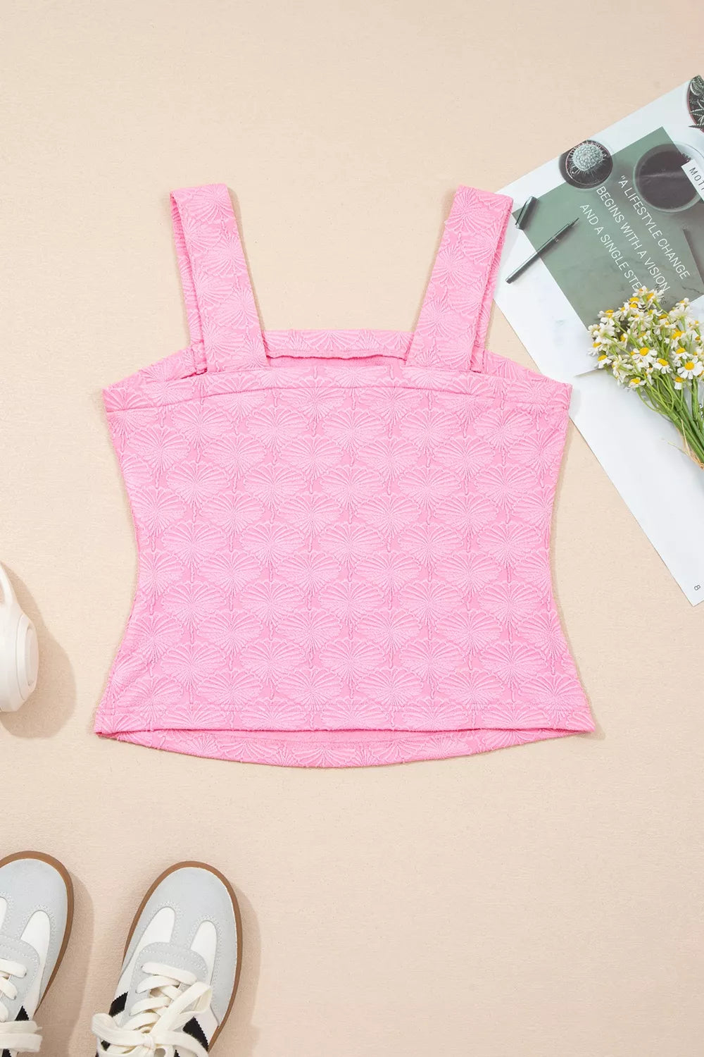 Pink tank top fabric texture close up