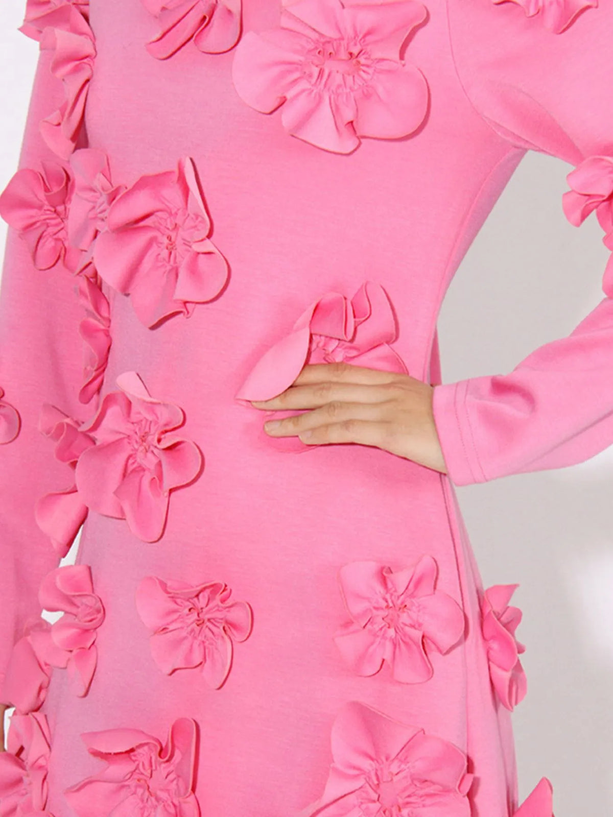 Floral applique long sleeve maxi dress in pink view 8