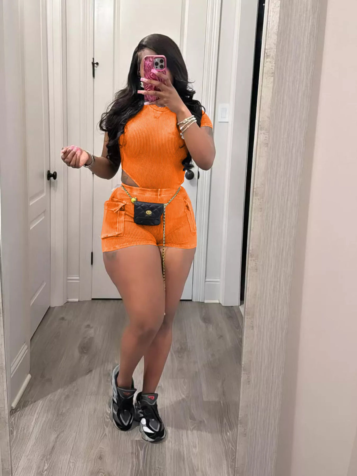 Ribbed bodysuit set close up bust fit