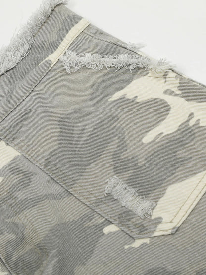 Men's Camouflage Denim Shorts with Raw Hem - Fashorio