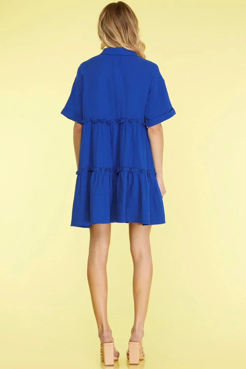 Button Front Frill Tiered Mini Dress back view