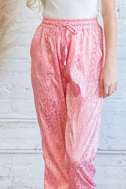 And The Why Satin Leopard Print Joggers - Fashorio