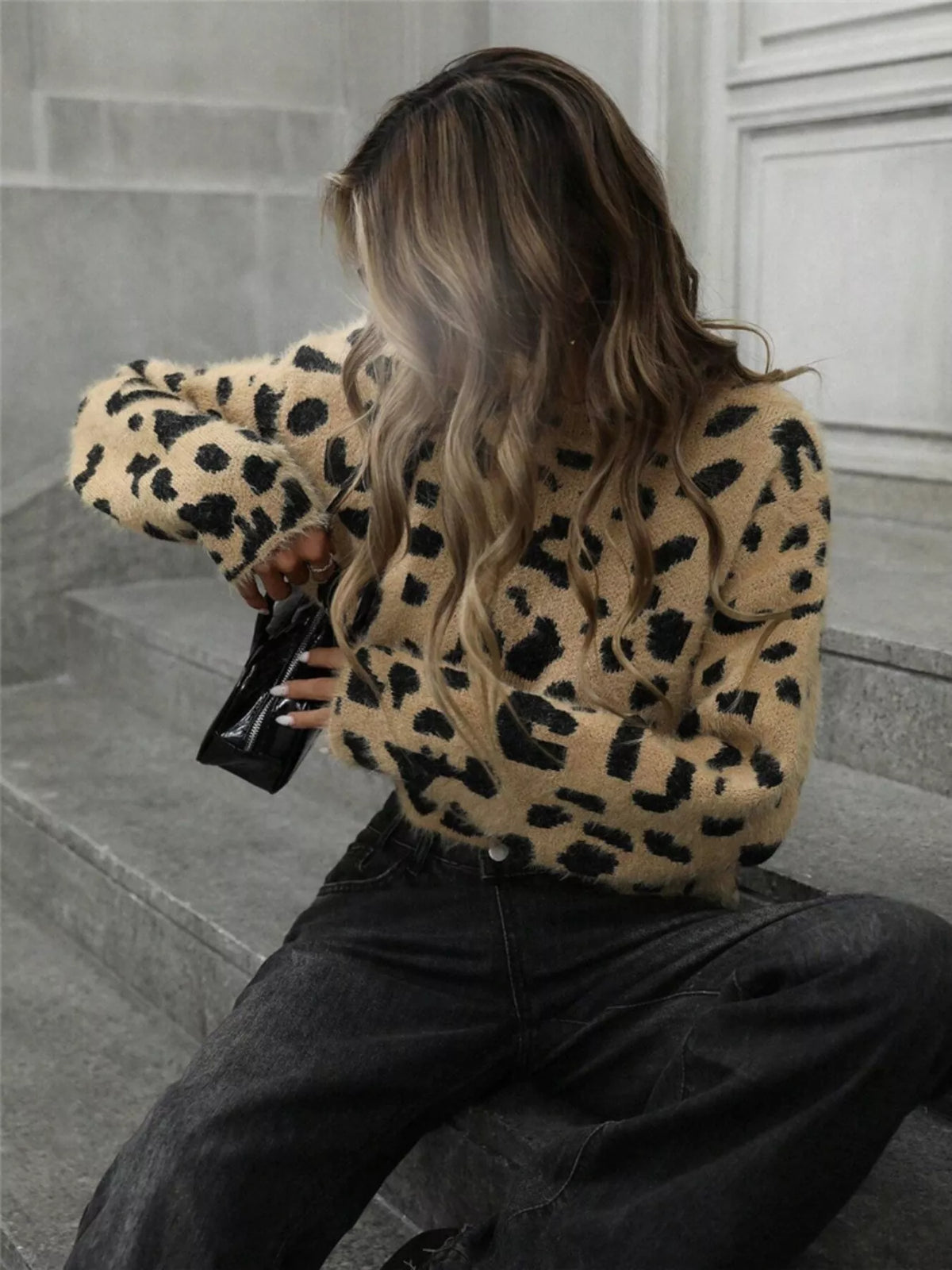 Plush leopard knit texture close up