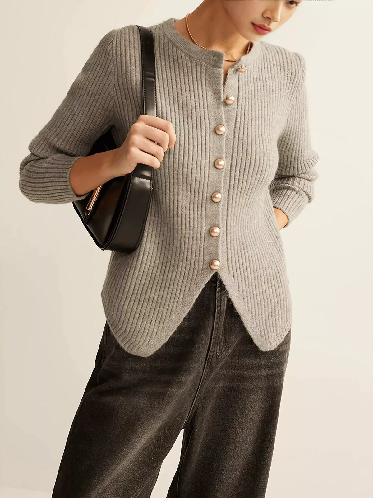 Ribbed knit cardigan back view