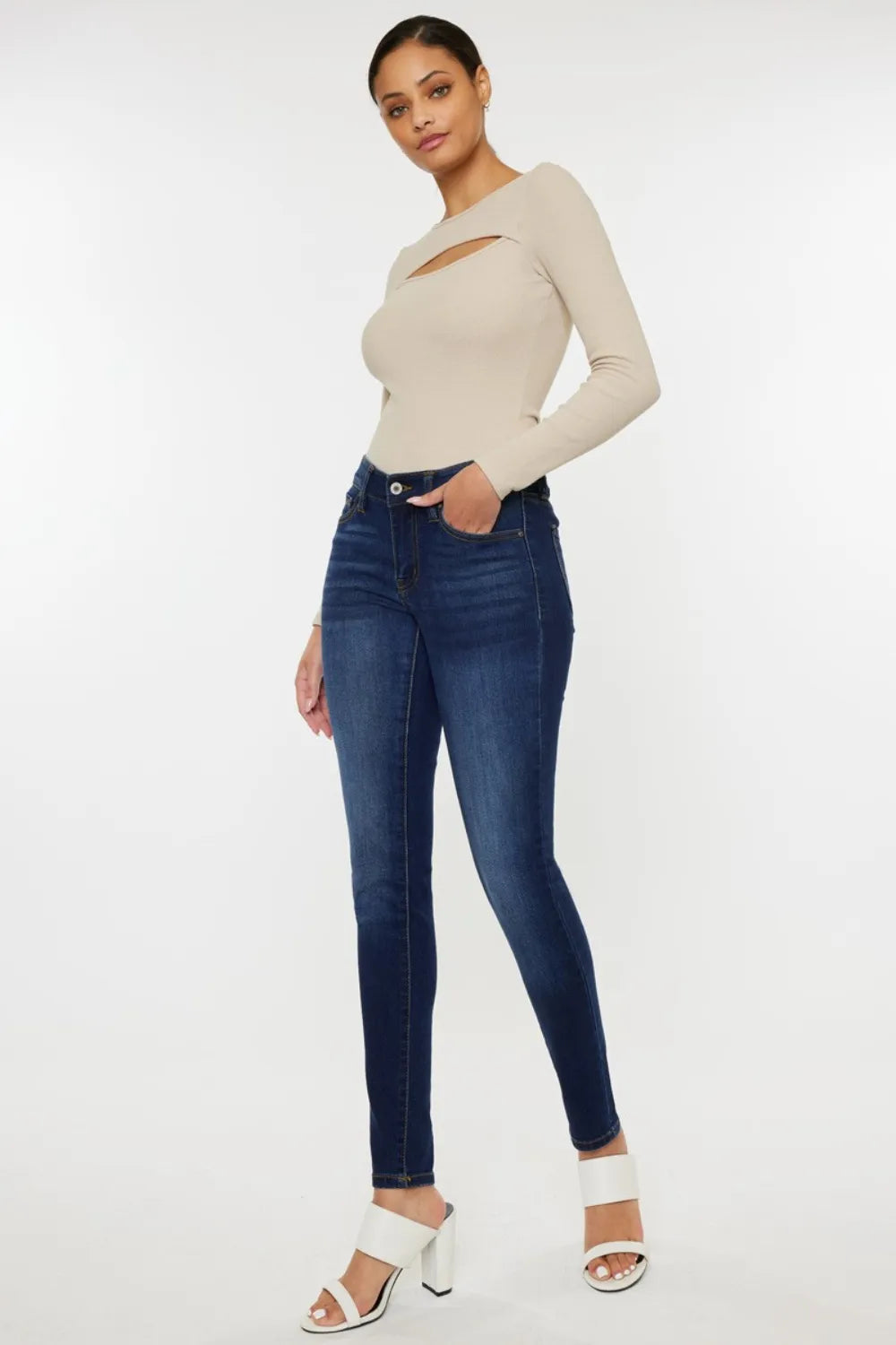 Kancan Mid Rise Gradient Skinny Jeans - Fashorio