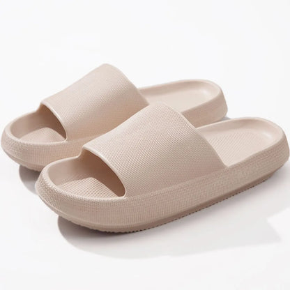 Open Toe Platform Slippers Apricot - Fashorio