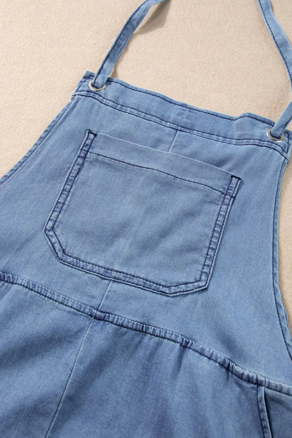Square Neck Denim Overalls with Pockets - Fashorio