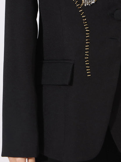 Flower Button Front Long Sleeve Blazer - Fashorio