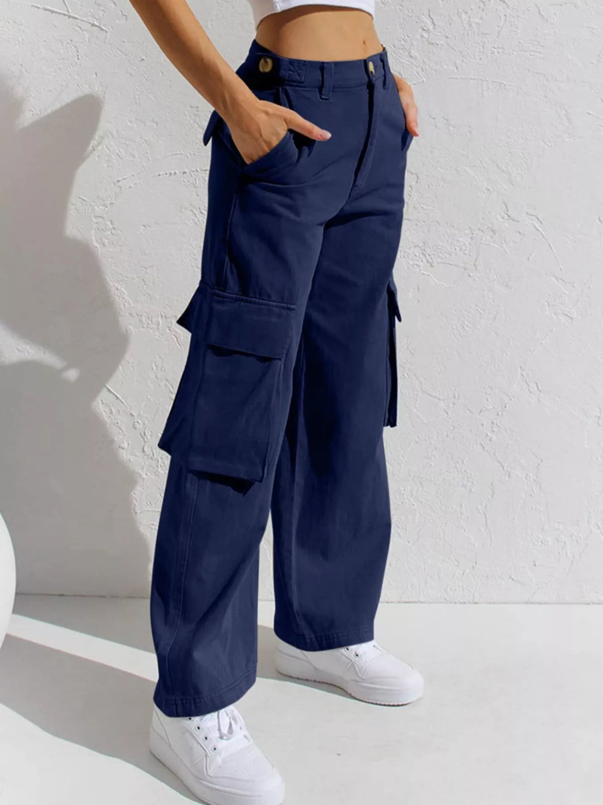 High Waist Wide Leg Cargo Jeans, view 9